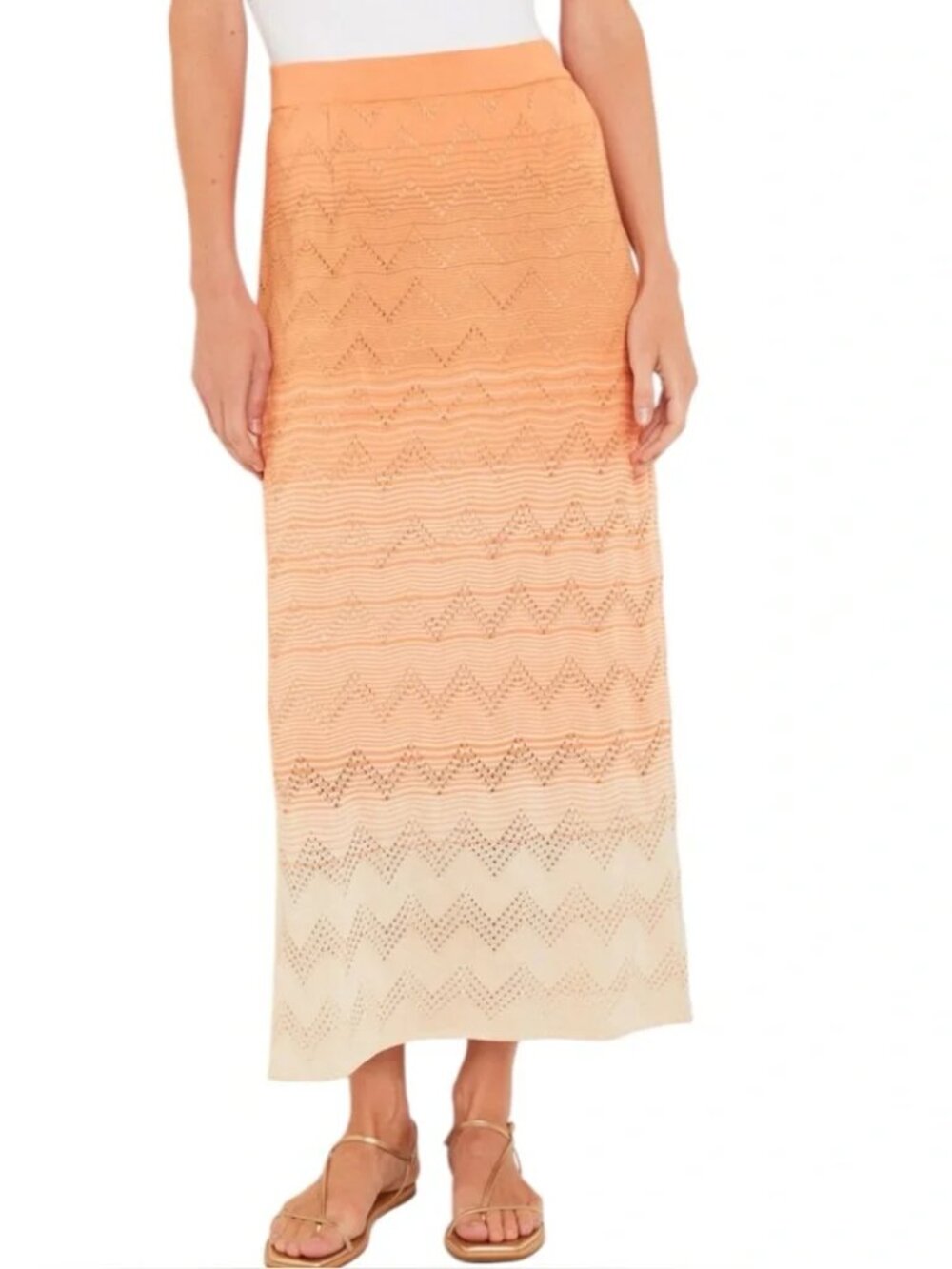 MISOOK Midi Straight Skirt Ombre Pointelle Soft Knit (Citrine-clay New)